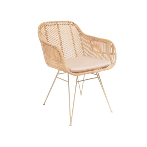 Drawer – Fauteuil de table en rotin naturel avec coussin en polyester – Pieds beiges – Confort moderne pour repas en intérieur et extérieur (1/4)