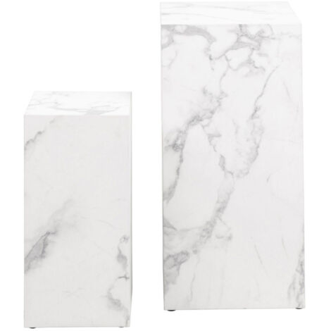 Lot de 2 tables d'appoint gigognes bicolore relief blanc