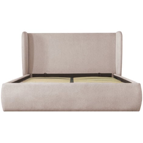 Lit Coffre Tissu Bouclettes écru 160x200 Sommier Inclus Olaf | Maisons