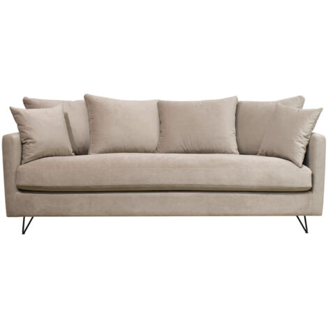 Canapé convertible 4 places en velours pieds épingles noirs - Beige - VILLABON (1/5)