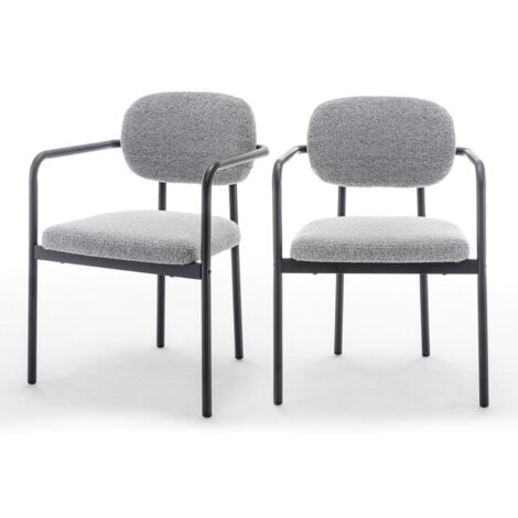 Lot de 2 fauteuils de table en tissu bouclette et métal - Gris - STUART (1/5)