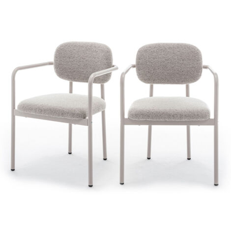 Lot de 2 fauteuils de table en tissu bouclette pieds beiges - Beige - STUART (1/5)