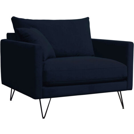 Fauteuil XL en velours pieds épingles noirs - Bleu marine - VILLABON (1/5)