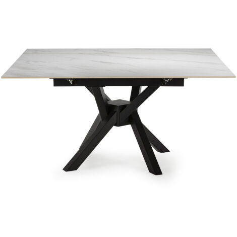 Table à manger extensible 6 à 8 personnes en céramique et métal 90-150x150cm - Blanc - Brelyn (1/5)