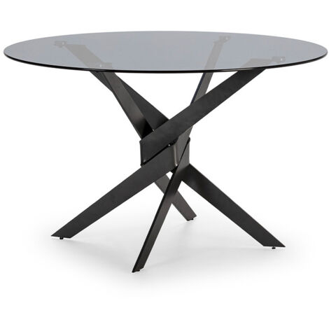 Table à manger 4 personnes en verre trempé et métal - Noir - DRAVON (1/5)
