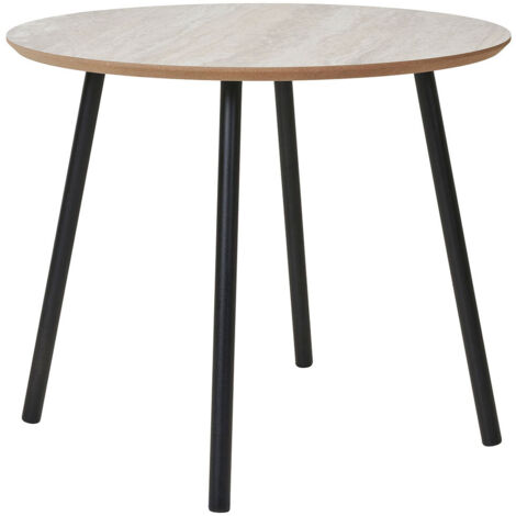 Table basse ronde 55x45 cm effet travertin et pieds noir