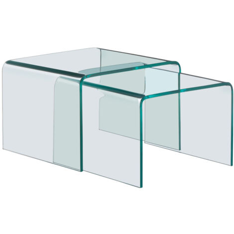 Drawer – Lot de 2 tables basses gigognes en verre trempé – Dimensions 45x45x30 cm et 50x45x33 cm – Design épuré années 70 – Idéal pour optimiser l'espace