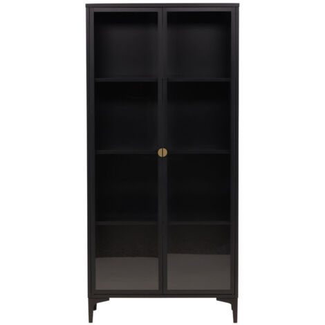 Ebuy24 – Vaisselier 2 portes en verre et métal H190cm – Noir – 4 niveaux de rangement – Style contemporain