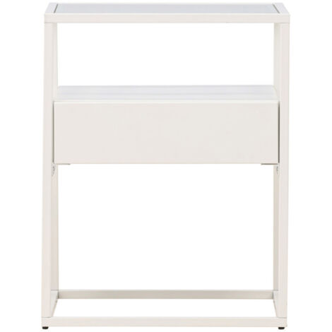 Table de chevet 1 tiroir en verre et métal  - Blanc - Fortaleza (1/5)