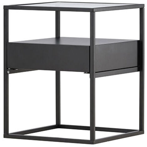 Table de chevet 1 tiroir en verre et métal  - Noir - Fortaleza (1/5)