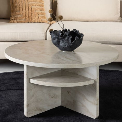 Table basse ronde effet marbre ø85cm - Beige - Alesund