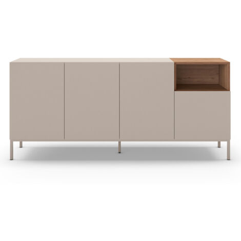 Drawer – Buffet 4 portes en bois mélaminé et métal L180cm – Design sobre pour salon – Compartiments pour vaisselle et bibelots (1/5)