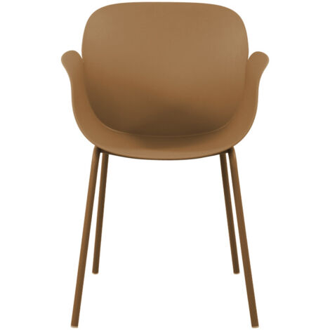 Lot de 4 fauteuils de table intérieur et extérieur en plastique et métal - Caramel - ACAPULCO (1/5)