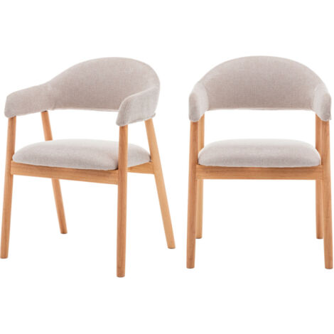 Lot de 2 fauteuils de table en tissu et bois - Beige - MARINA (1/5)