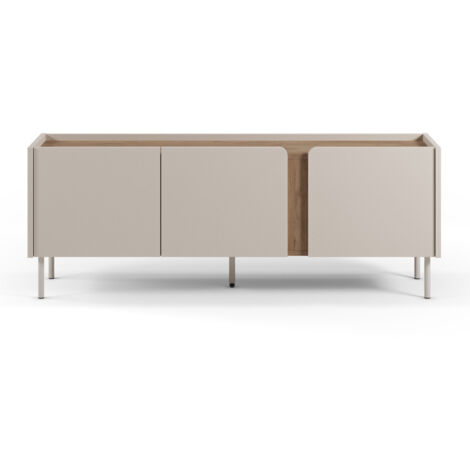 Drawer – Meuble TV 3 portes en bois mélaminé et métal – Dimensions L140 x H53 x P35 cm – Style contemporain scandinave – Pieds cylindriques 14 cm (1/5)
