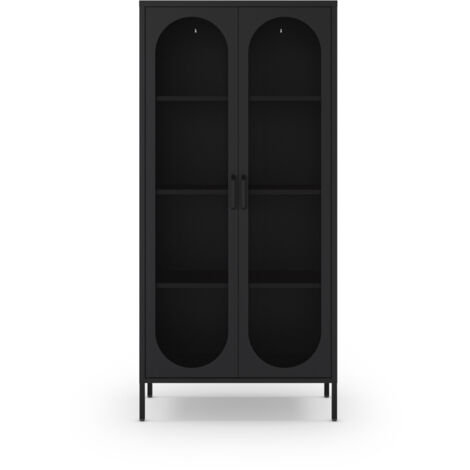 Drawer – Vaisselier en métal 2 portes – Style industriel noir – Dimensions 170 x 80 x 40 cm – 4 niveaux de rangement grillagés