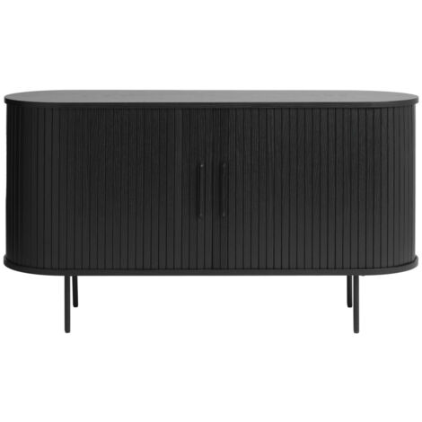 Buffet 2 portes aux angles arrondis en bois et métal L140cm - Noir - Alicia (1/5)