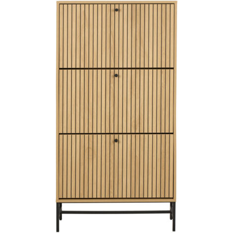 Meuble à chaussures 3 portes en bois et métal L71,6cm - Bois clair - Storo (1/5)