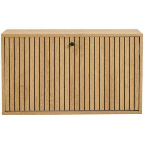 Drawer – Meuble à chaussures mural en bois 71,6cm – Bois clair – Design contemporain avec porte à lattes – Rangement optimisé pour entrée (1/5)