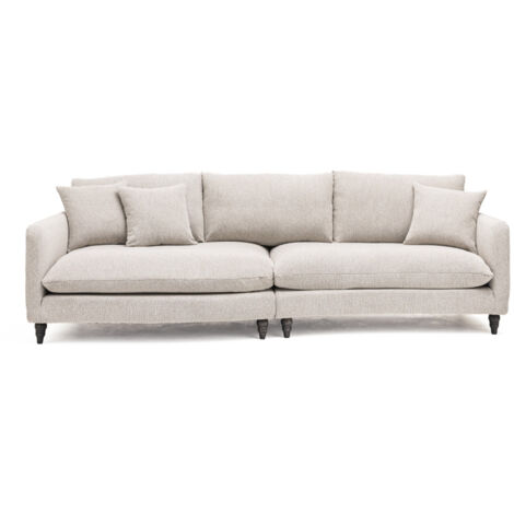 Canapé d'angle gauche convertible 5 places en tissu pieds tournés - Naturel chiné - Farrah (1/5)