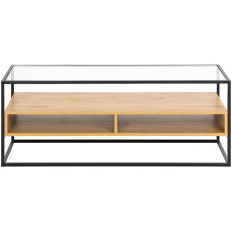 Meuble TV en verre, bois et métal L120cm - Bois clair - Luma (1/4)