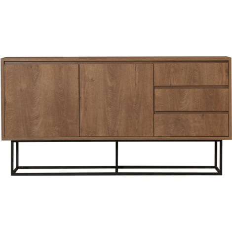 Buffet 2 portes en bois et métal L140cm - Bois foncé - Roa (1/5)