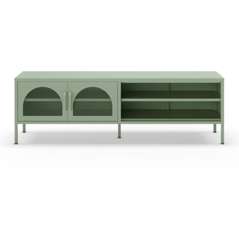 Meuble TV 2 portes en métal L160cm - Vert menthe - Zio (1/5)
