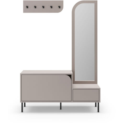 Meuble d'entrée 2 portes avec miroir et portant en bois et métal H172cm - Beige - Silvar (1/5)