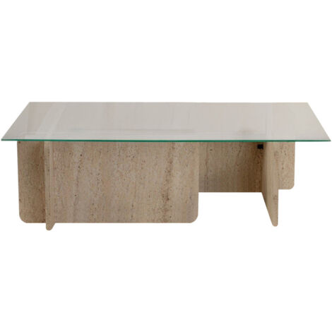 Table Basse Carrée En Travertin Et Verre Trempé - 80x80x35cm (Occasion)