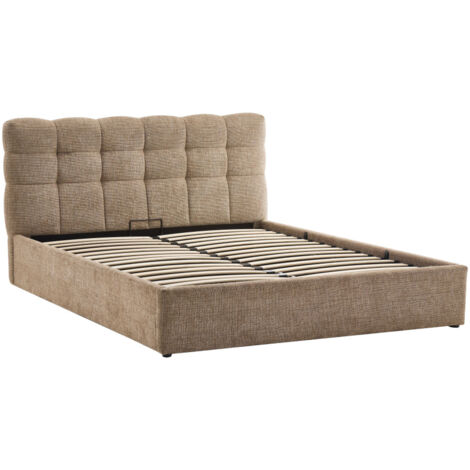 Lit coffre matelassé en tissu 160x200cm - Beige chiné - Acara (1/5)