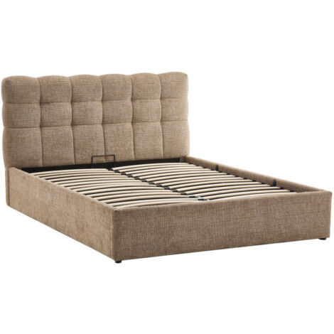 Lit coffre matelassé en tissu 140x190cm - Beige chiné - Acara (1/5)