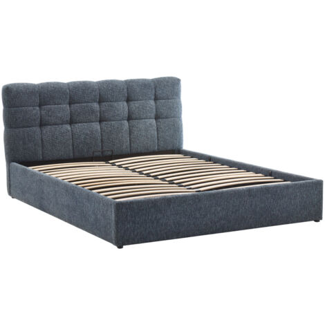 Lit coffre matelassé en tissu 140x190cm - Bleu chiné - Acara (1/5)