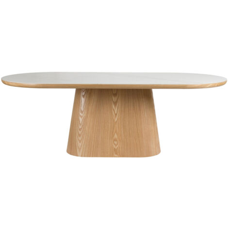 Table à manger 8 personnes ovale en pierre et bois - Bois clair - Almira