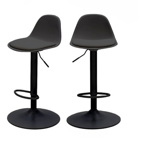 Lot de 2 chaises de bar réglables en simili et métal H61-83cm - Noir - Tebar (1/5)