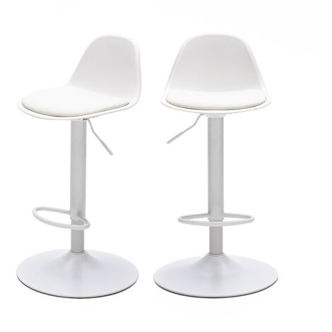 Lot de 2 chaises de bar réglables en simili et métal H61-83cm - Blanc - Tebar (1/5)
