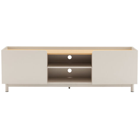 Meuble TV 2 portes en bois et métal L160cm - Beige - Stanley (1/5)