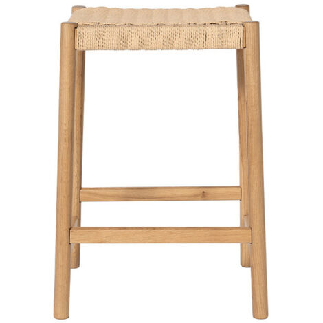 Tabouret de bar en corde tressée et bois H65cm - Bois clair - Paolo (1/5)