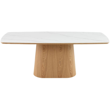 Table à manger 8 personnes effet marbre et bois - Bois clair - RENO