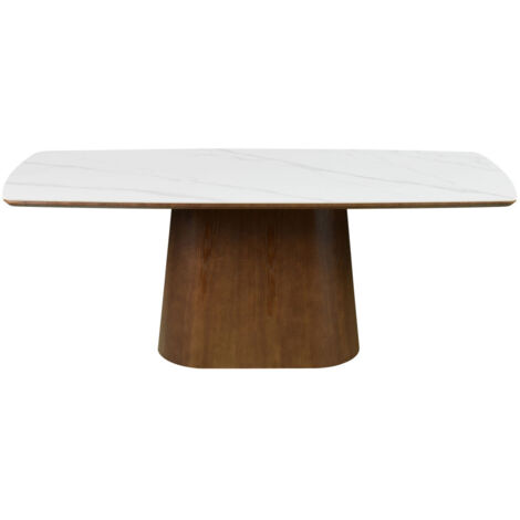 Table à manger 8 personnes effet marbre et bois - Bois foncé - RENO
