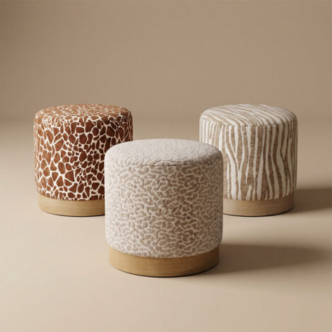Pouf rond en tissu imprimé animal ø40cm - Beige - Wild