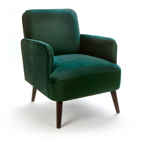 Fauteuil rétro en velours pieds bois foncé - Vert forêt - BROOKS (1/5)