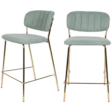 Lot de 2 tabourets de bar en tissu avec pieds dorés H65cm - Vert de gris - JOLIEN (1/5)