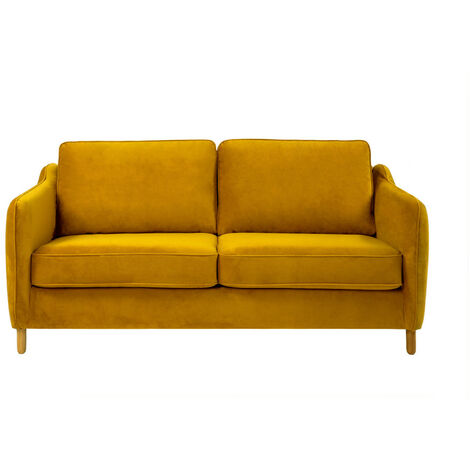Canapé convertible ouverture express 2 places en velours - Jaune moutarde - VORNAY (1/5)