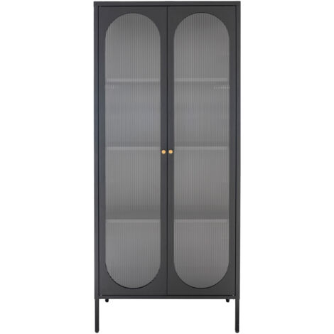 Vitrine en verre et métal H180cm - Noir - ADELAIDE