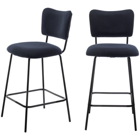 Drawer – Lot de 2 chaises de bar en velours côtelé et métal H65cm – Dossier confortable – Pieds en métal noir mat – Pour espaces-bars (1/5)