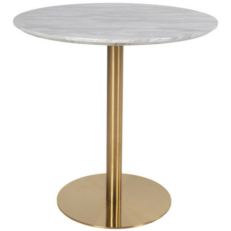 Table à manger 2 personnes ronde effet marbre - Blanc - BOLZANO