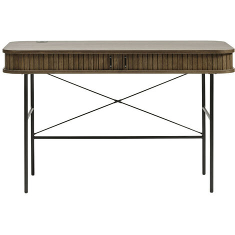 Bureau 2 portes aux angles arrondis en bois et métal L120cm - Bois foncé - Alicia (1/5)