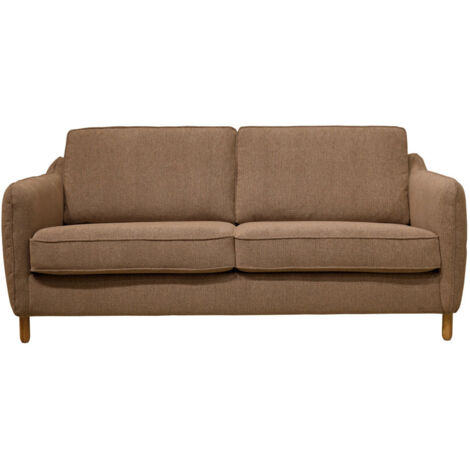 Canapé convertible ouverture express 2 places en tissu pieds bois foncé - Caramel chiné - Vornay (1/5)