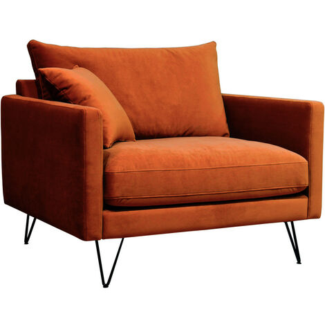 Fauteuil XL en velours pieds épingles noirs - Rouille - VILLABON