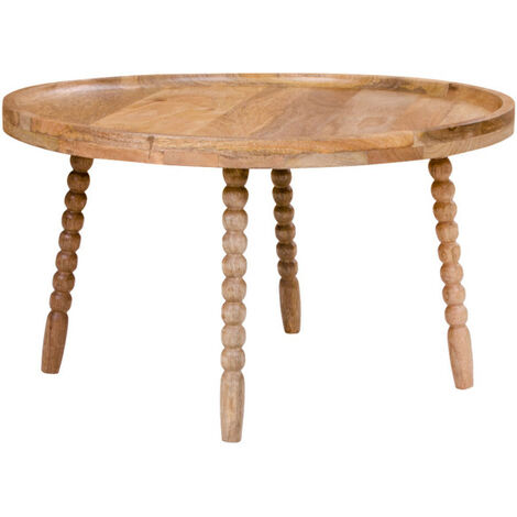 M&S – Table basse ronde en manguier 60cm – Hauteur 35cm – Plateau stylé pour décoration bohème – Piètement en boules superposées